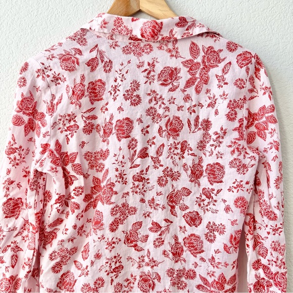 Zara Button Down Long Sleeve Floral Linen Size Small - Picture 6 of 9